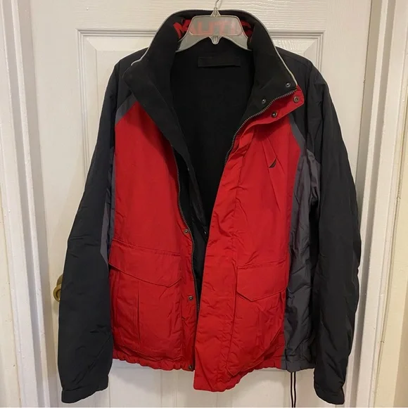 Nautica Men’s Red Black Gray Winter Performance Jacket Reversible XL Zipper - Picture 16 of 16